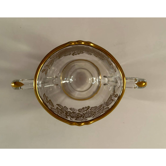 VTG Silver City Glass Co. 22K Gold Floral Overlay Crystal Sugar Bowl & Creamer - Picture 3 of 7